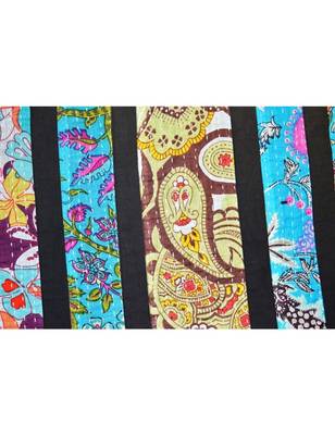Kantha Quilt Queen Cotton Vintage Throw Blanket Multi Design Indian Handmade GDR0127 4
