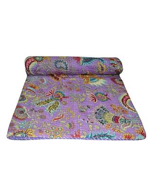 Kantha Quilt Queen Cotton Vintage Throw Blanket Multi Design Indian Handmade GDR0138 1