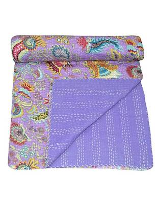 Kantha Quilt Queen Cotton Vintage Throw Blanket Multi Design Indian Handmade GDR0138 2