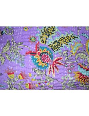 Kantha Quilt Queen Cotton Vintage Throw Blanket Multi Design Indian Handmade GDR0138 3