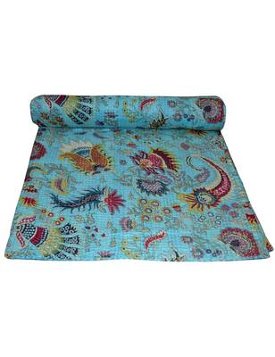 Kantha Quilt Queen Cotton Vintage Throw Blanket Multi Design Indian Handmade GDR0141 1