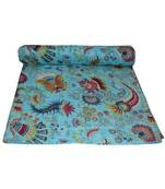Kantha Quilt Queen Cotton Vintage Throw Blanket Multi Design Indian Handmade GDR0141