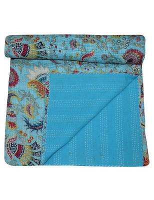 Kantha Quilt Queen Cotton Vintage Throw Blanket Multi Design Indian Handmade GDR0141 2