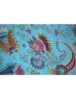 Kantha Quilt Queen Cotton Vintage Throw Blanket Multi Design Indian Handmade GDR0141 3