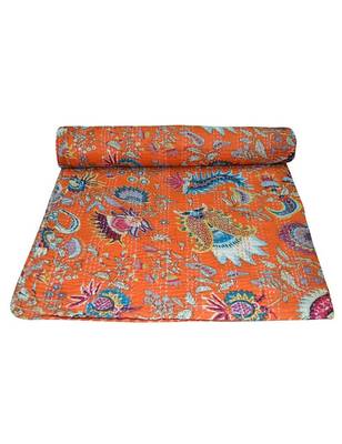 Kantha Quilt Queen Cotton Vintage Throw Blanket Multi Design Indian Handmade GDR0142 1
