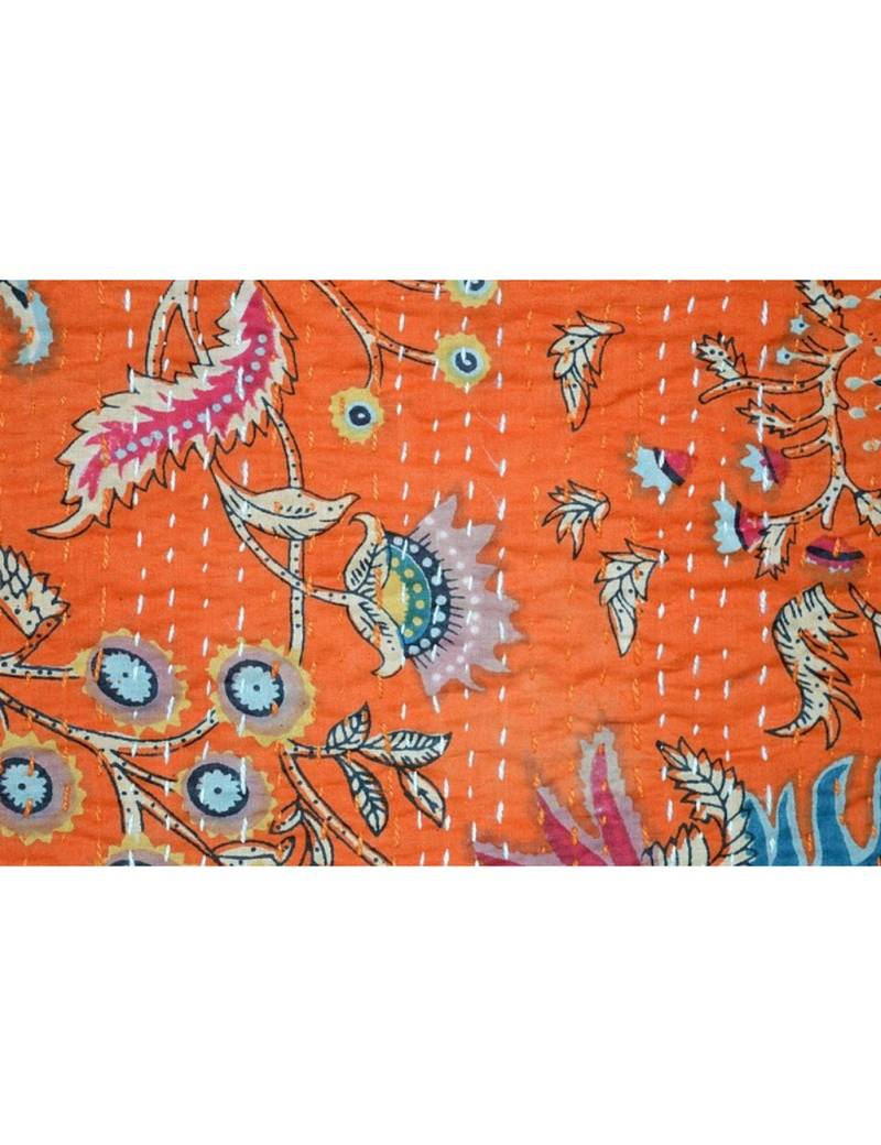 Kantha Quilt Queen Cotton Vintage Throw Blanket Multi Design Indian Handmade GDR0142