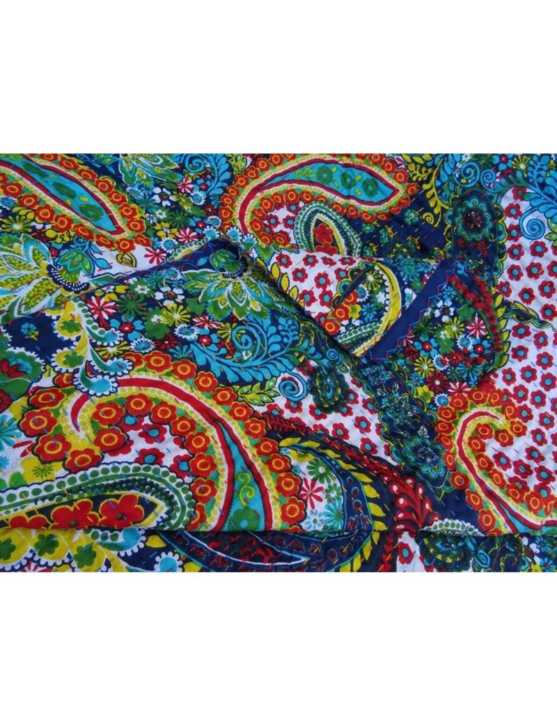 Kantha Quilt Queen Cotton Vintage Throw Blanket Multi Design Indian Handmade GDR0145