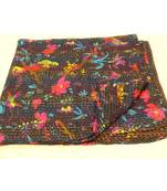Kantha Quilt Queen Cotton Vintage Throw Blanket Multi Design Indian Handmade GDR0146