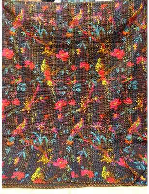 Kantha Quilt Queen Cotton Vintage Throw Blanket Multi Design Indian Handmade GDR0146 3