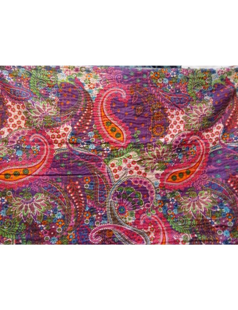 Kantha Quilt Queen Cotton Vintage Throw Blanket Multi Design Indian Handmade GDR0147