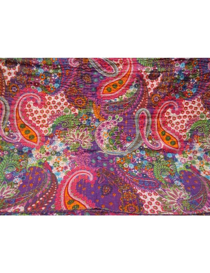Kantha Quilt Queen Cotton Vintage Throw Blanket Multi Design Indian Handmade GDR0147
