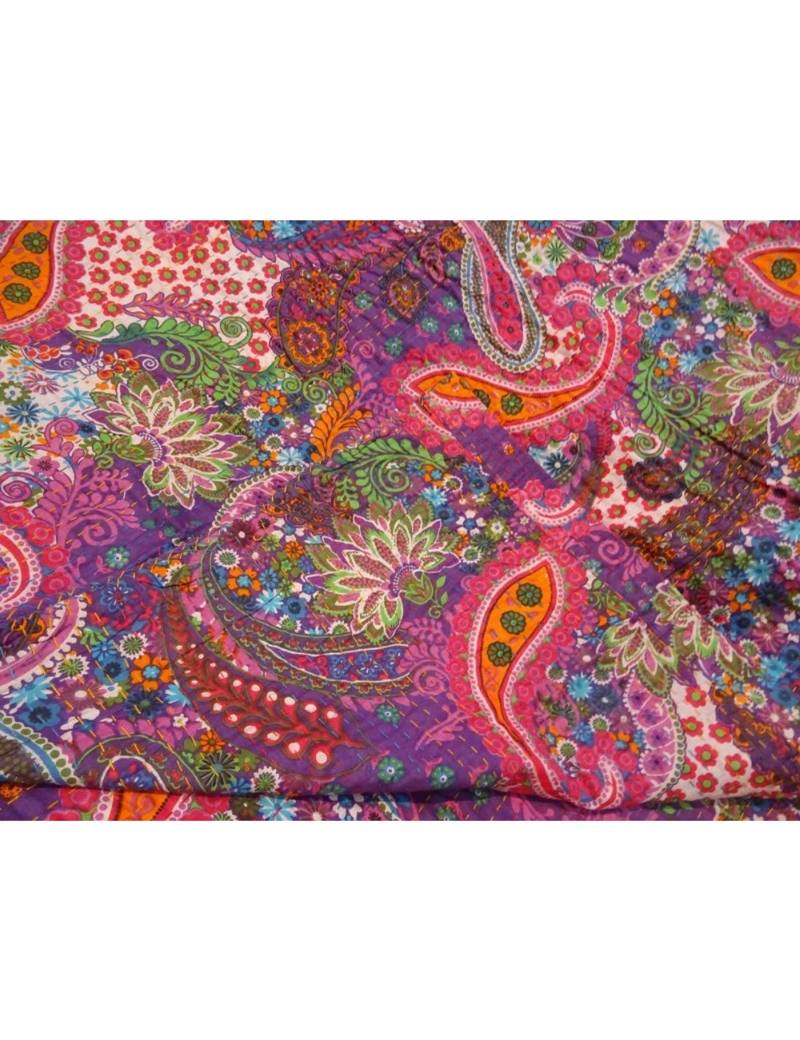Kantha Quilt Queen Cotton Vintage Throw Blanket Multi Design Indian Handmade GDR0147
