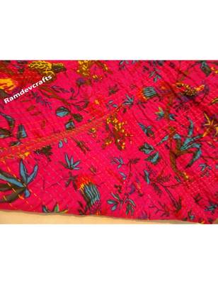 Kantha Quilt Queen Cotton Vintage Throw Blanket Multi Design Indian Handmade GDR0151 3