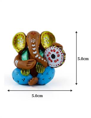 Handcrafted M Seal Art Ganesha Idol Playing Dholaki/Car Ganesh Gift Item/Showpiece 3