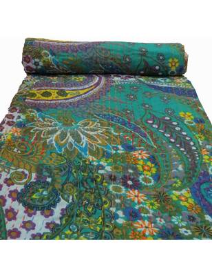 Kantha Quilt Queen Cotton Vintage Throw Blanket Multi Design Indian Handmade GDR0157 1