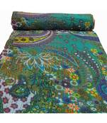 Kantha Quilt Queen Cotton Vintage Throw Blanket Multi Design Indian Handmade GDR0157