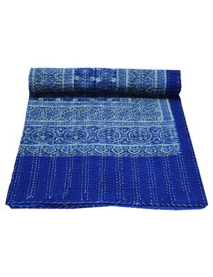 Kantha Quilt Queen Cotton Vintage Throw Blanket Multi Design Indian Handmade GDR0170 1