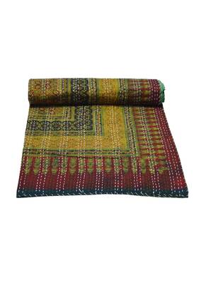 Kantha Quilt Queen Cotton Vintage Throw Blanket Multi Design Indian Handmade GDR0171 1
