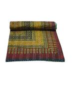 Kantha Quilt Queen Cotton Vintage Throw Blanket Multi Design Indian Handmade GDR0171