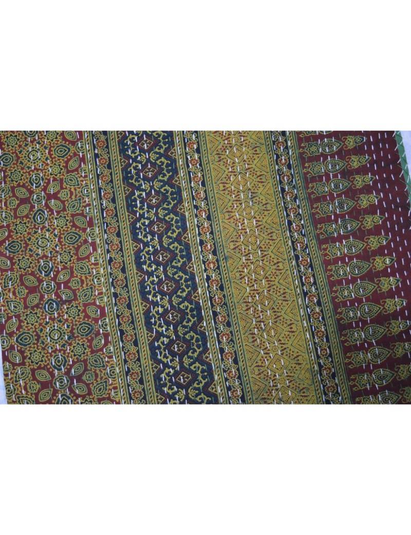 Kantha Quilt Queen Cotton Vintage Throw Blanket Multi Design Indian Handmade GDR0171