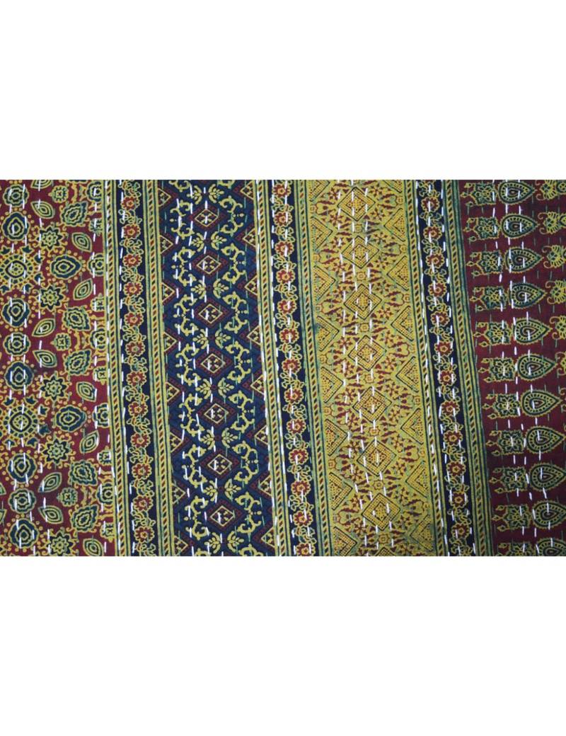 Kantha Quilt Queen Cotton Vintage Throw Blanket Multi Design Indian Handmade GDR0171