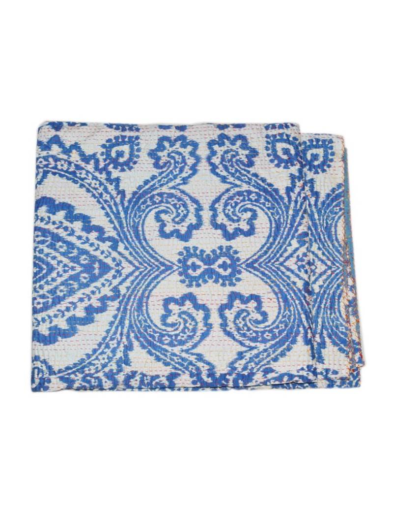 Kantha Quilt Queen Cotton Vintage Throw Blanket Multi Design Indian Handmade GDR0186