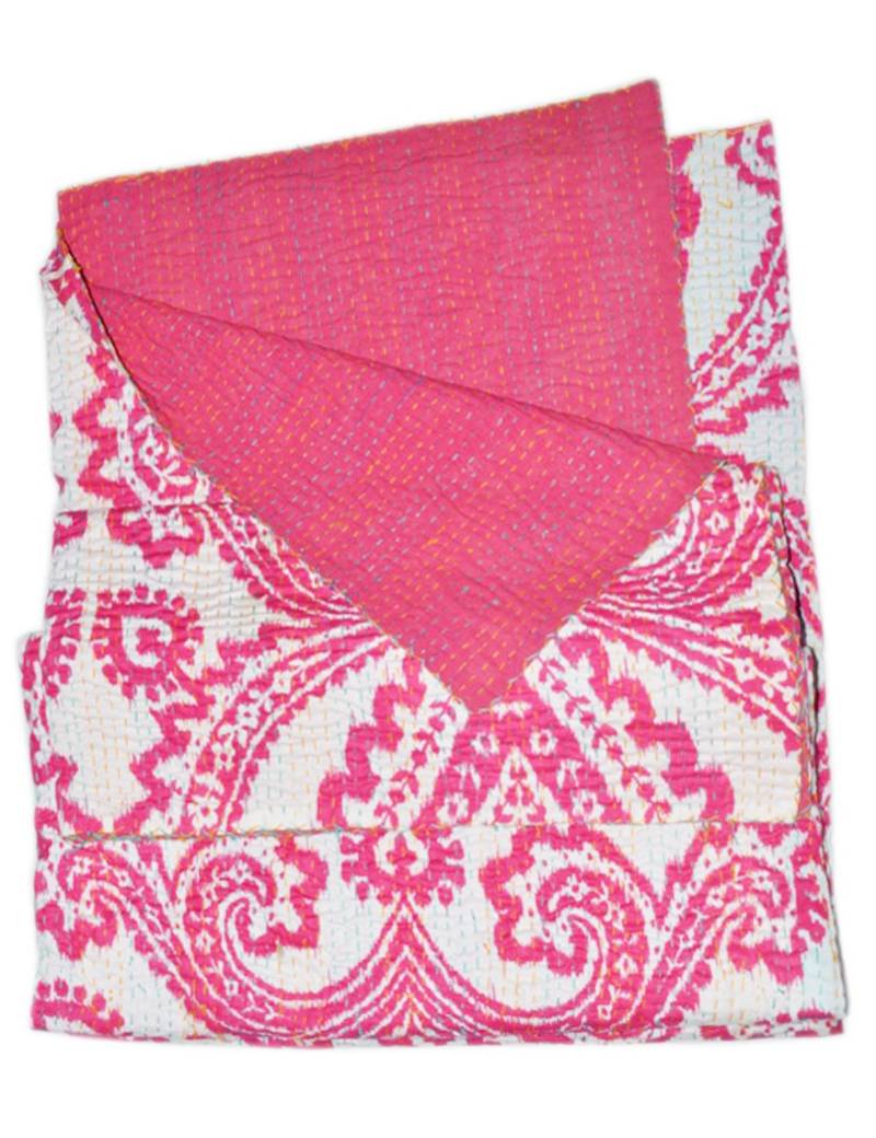Kantha Quilt Queen Cotton Vintage Throw Blanket Multi Design Indian Handmade GDR0187
