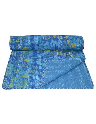 Kantha Quilt Queen Cotton Vintage Throw Blanket Multi Design Indian Handmade GDR0196 1