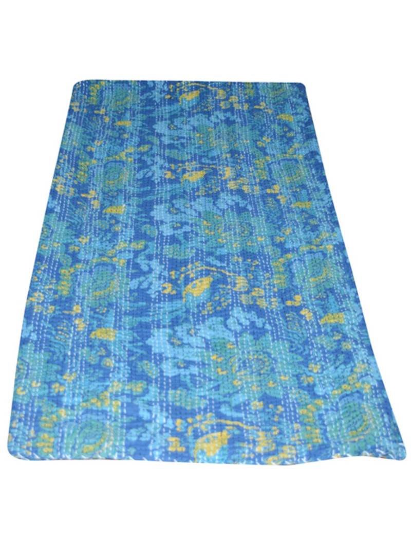 Kantha Quilt Queen Cotton Vintage Throw Blanket Multi Design Indian Handmade GDR0196