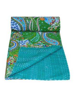Kantha Quilt Queen Cotton Vintage Throw Blanket Multi Design Indian Handmade GDR0198 3