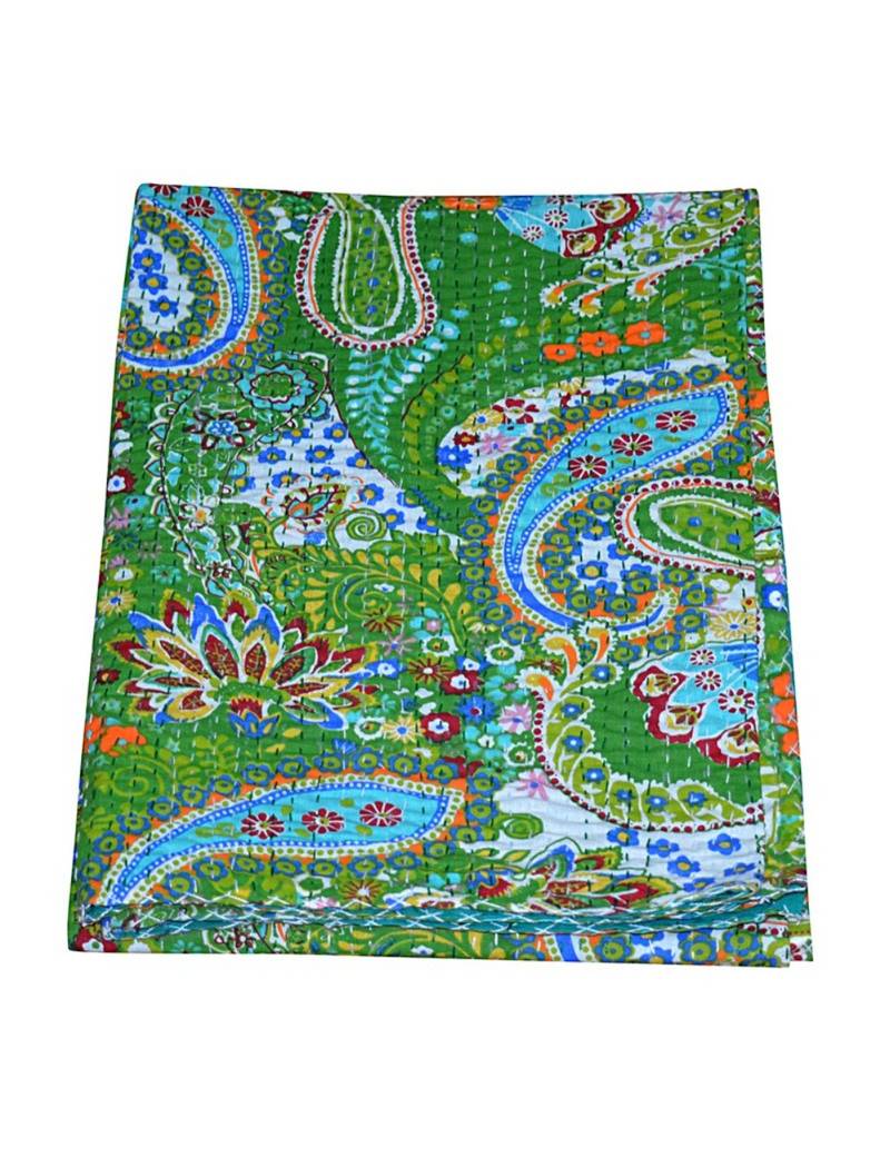 Kantha Quilt Queen Cotton Vintage Throw Blanket Multi Design Indian Handmade GDR0198