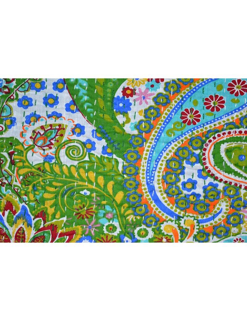 Kantha Quilt Queen Cotton Vintage Throw Blanket Multi Design Indian Handmade GDR0198