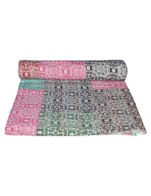 Kantha Quilt Queen Cotton Vintage Throw Blanket Multi Design Indian Handmade GDR0201 2