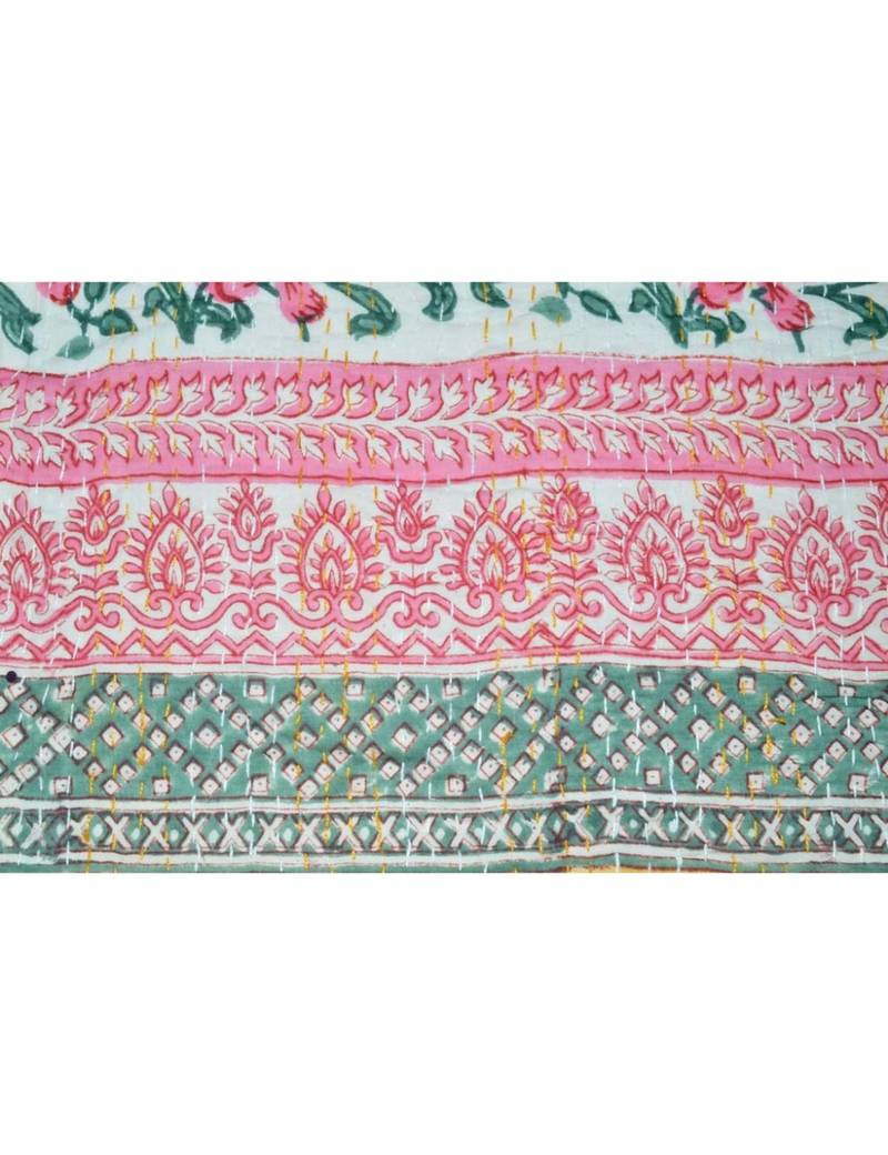 Kantha Quilt Queen Cotton Vintage Throw Blanket Multi Design Indian Handmade GDR0231