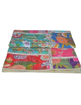 Kantha Quilt Queen Cotton Vintage Throw Blanket Multi Design Indian Handmade GDR0232 1
