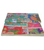Kantha Quilt Queen Cotton Vintage Throw Blanket Multi Design Indian Handmade GDR0232