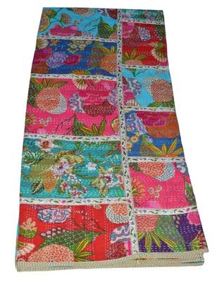 Kantha Quilt Queen Cotton Vintage Throw Blanket Multi Design Indian Handmade GDR0232 2