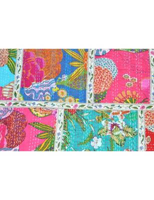 Kantha Quilt Queen Cotton Vintage Throw Blanket Multi Design Indian Handmade GDR0232 4