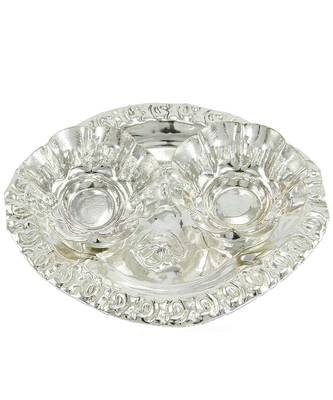 Silver Plated Haldi Kunku Karand/Kankavati/Kumkum Pooja Thali Set 1