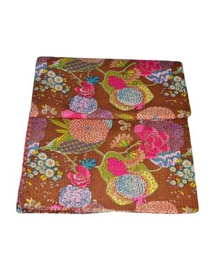 Kantha Quilt Queen Cotton Vintage Throw Blanket Multi Design Indian Handmade GDR0237 1