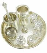 Pooja Thali/Aarti Set(10 Items 1Pooja Thali,1Ghanti/Bells,1Agardaan,2Diyas,1Haldi Kumkum Set,1Panchamrut Set,2Katoris)
