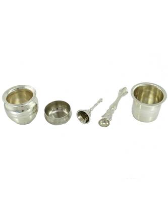 Pooja Thali/Aarti Set(10 Items 1Pooja Thali,1Ghanti/Bells,1Agardaan,2Diyas,1Haldi Kumkum Set,1Panchamrut Set,2Katoris) 3