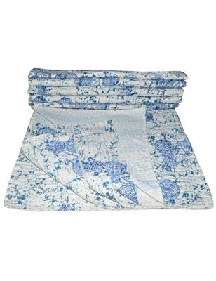 Kantha Quilt Queen Cotton Vintage Throw Blanket Multi Design Indian Handmade GDR0249 1