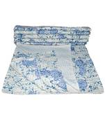 Kantha Quilt Queen Cotton Vintage Throw Blanket Multi Design Indian Handmade GDR0249