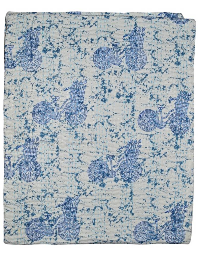 Kantha Quilt Queen Cotton Vintage Throw Blanket Multi Design Indian Handmade GDR0249