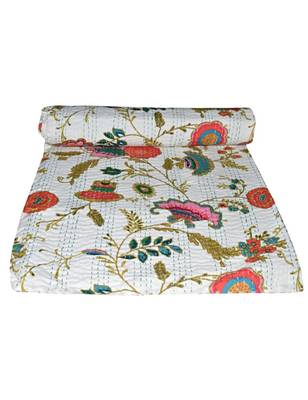 Kantha Quilt Queen Cotton Vintage Throw Blanket Multi Design Indian Handmade GDR0250 1
