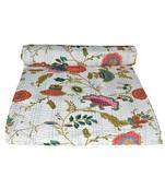 Kantha Quilt Queen Cotton Vintage Throw Blanket Multi Design Indian Handmade GDR0250