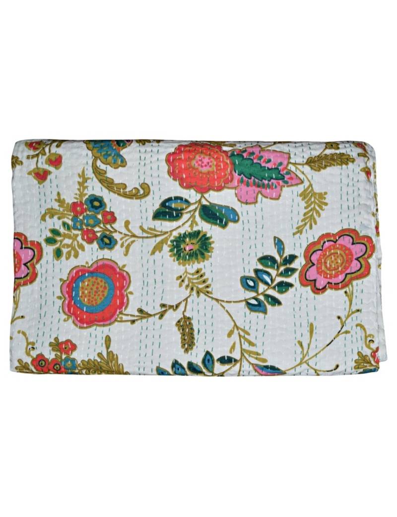 Kantha Quilt Queen Cotton Vintage Throw Blanket Multi Design Indian Handmade GDR0250