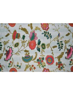 Kantha Quilt Queen Cotton Vintage Throw Blanket Multi Design Indian Handmade GDR0250 3