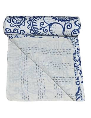 Kantha Quilt Queen Cotton Vintage Throw Blanket Multi Design Indian Handmade GDR0257 1